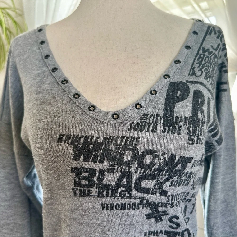 Y2K PRIMEVIL (METROPARK) Womans Gray and Black Vintage Grunge/Punk Top 
Size XS - Picture 7 of 11